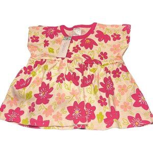 Baby Girl Boxy Empire Waist Floral Fuchsia Lime 100% Cotton Tunic Top 6-12 month